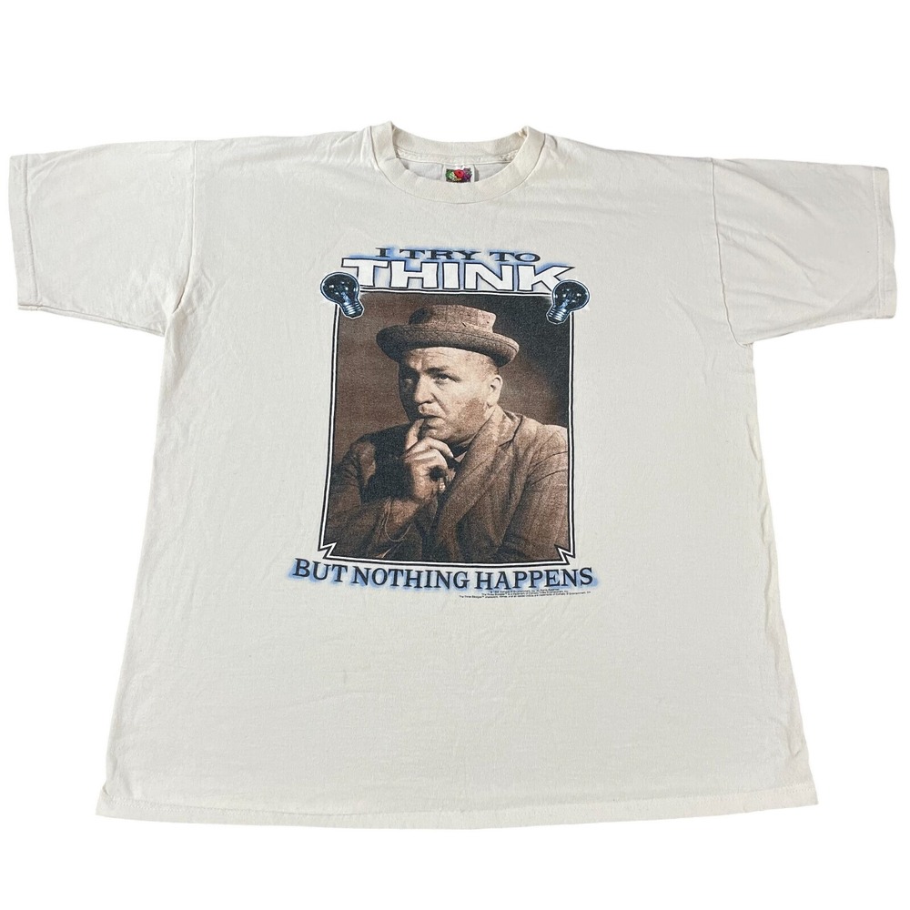 Vintage 90s Three Stooges Curly T-Shirt Men's Size XL Graphic White Tee Rare *